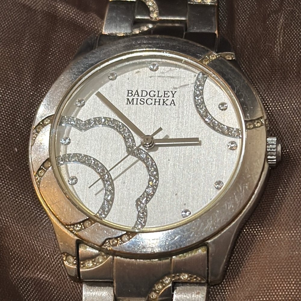 BADGLEY MISCHKA SILVER WATCH WITH CRYSTAL ACCENTS